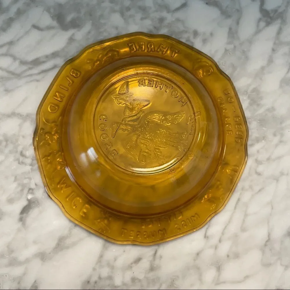 Tiara Glass Amber Mother Goose Nursery Rhyme Bowl